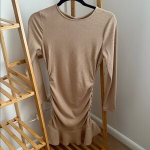 Elegant Tan Ribbed Dress